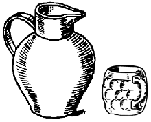 Historische Illustration mit Krug und Glas